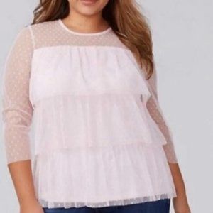 Lane Bryant Pink Polka Dot Tiered Sheer Top Pink 18/20